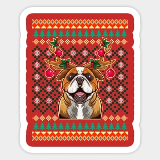 English Bulldog Ugly Christmas with Reindeer Antlers Sticker